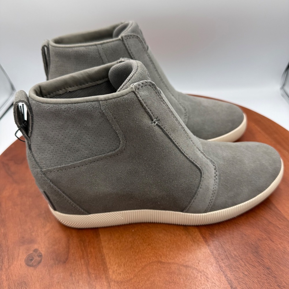 Sorel Out N About Pull On Wedge Waterproof Suede Boots Quarry Grey 9.5 Women 9.5